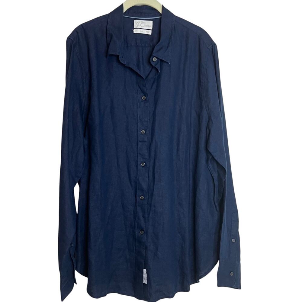 J Crew Mens Slim Fit Button Up Shirt 15T Baird McNutt Irish Linen Navy